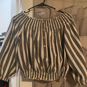 Black and white striped crop blouse